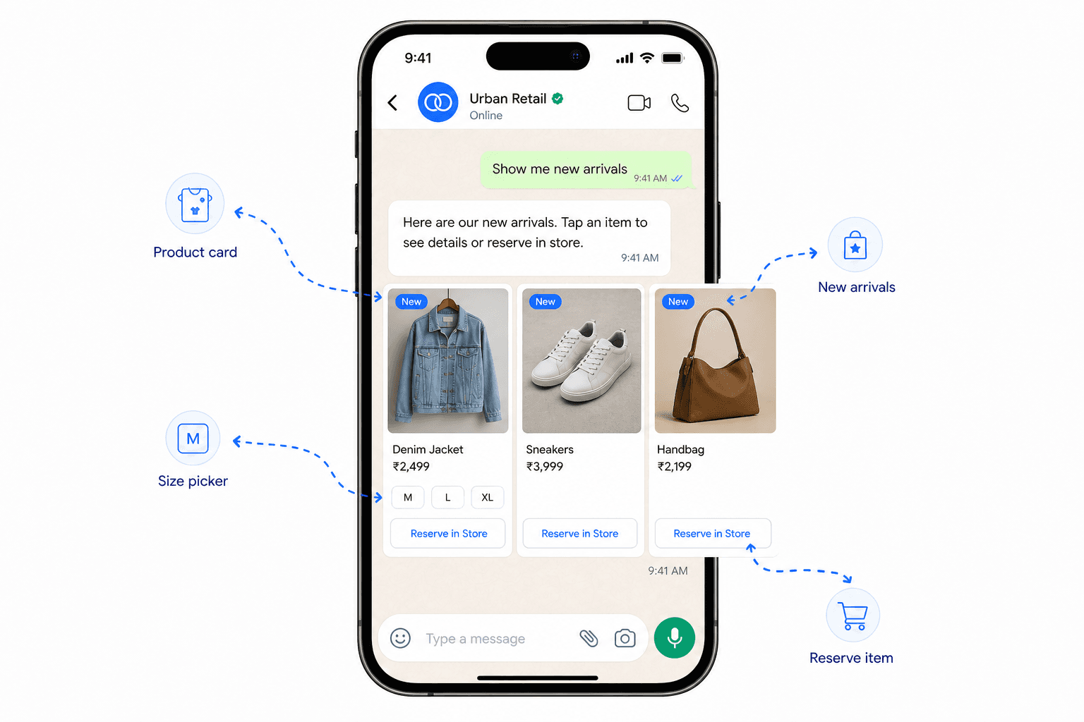 Boomly custom store page — link-in-bio with shop, lead form and WhatsApp CTA